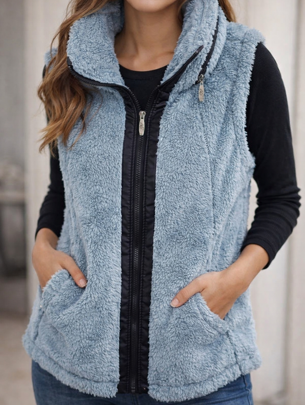 I5 Apparel Cozy Blue Fuzzy Hooded Vest